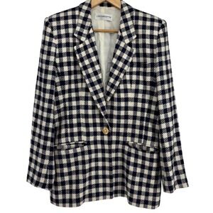 Vintage Liz Claiborne Collection Buffalo Check Silk Blend Blazer Union Made USA